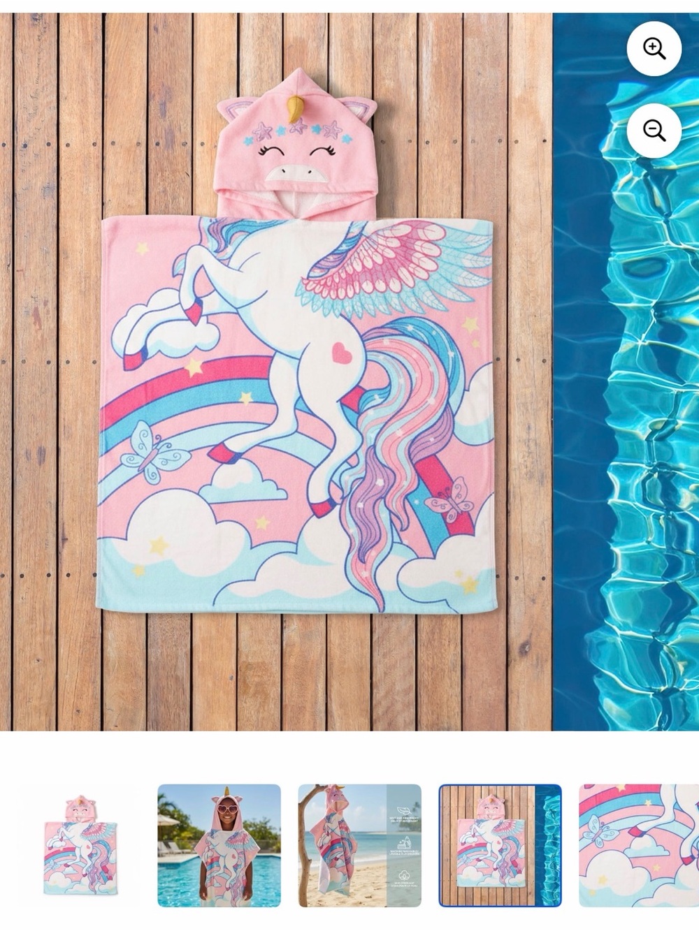 Mainstays Unicorn Hooded Beach or Bath Towel 24” x 48”